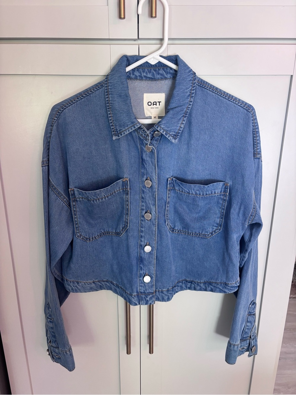 Oat New York Light Blue Cropped Denim Button-Down Shirt